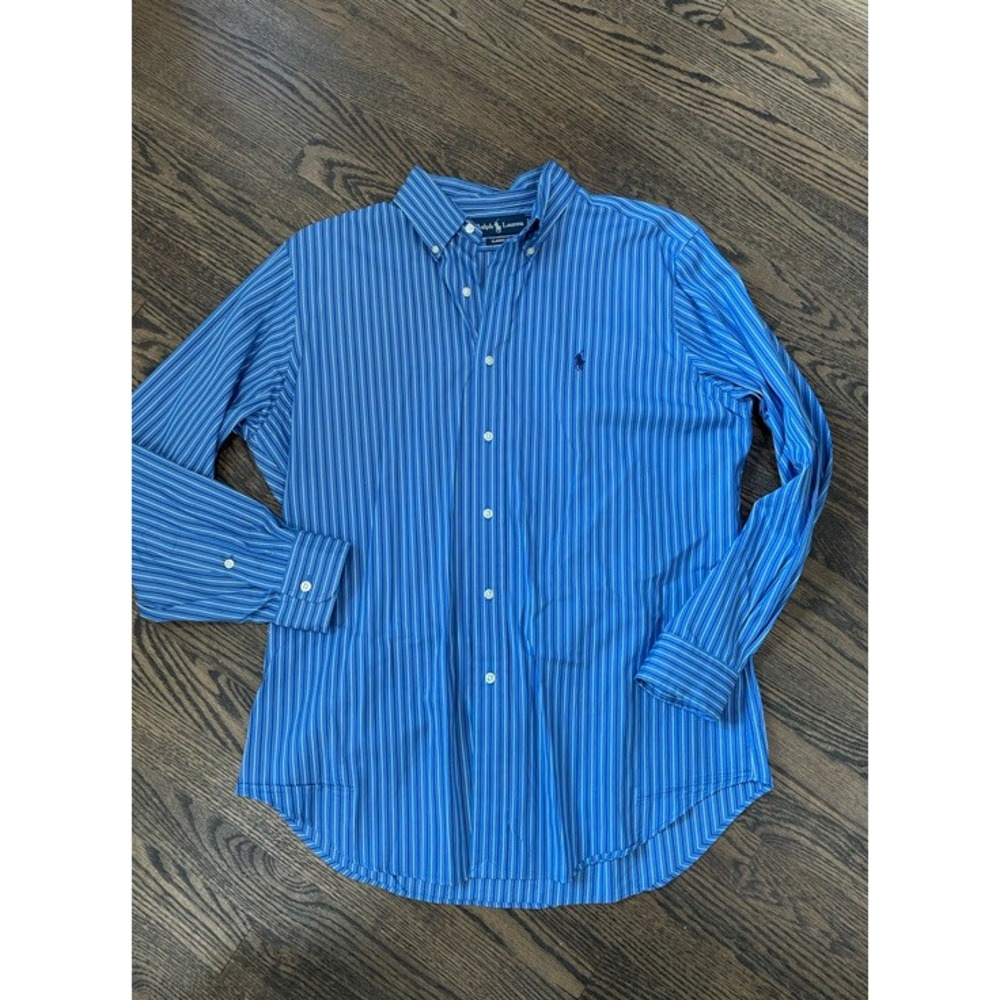 Ralph Lauren Shirt Mens 16 32/33 Blue Striped Long Sleeve Classic Fit AK44